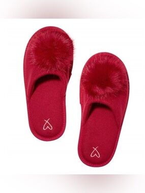 NWOT Victoria's Secret Red Pom-Pom Faux Fur Slide Slippers size M (7/8)